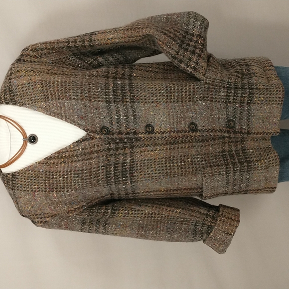Donegal Ireland Woven Wool Jacket Neutral Plaid Irish Handcrafts Quality Natural - Picture 6 of 12